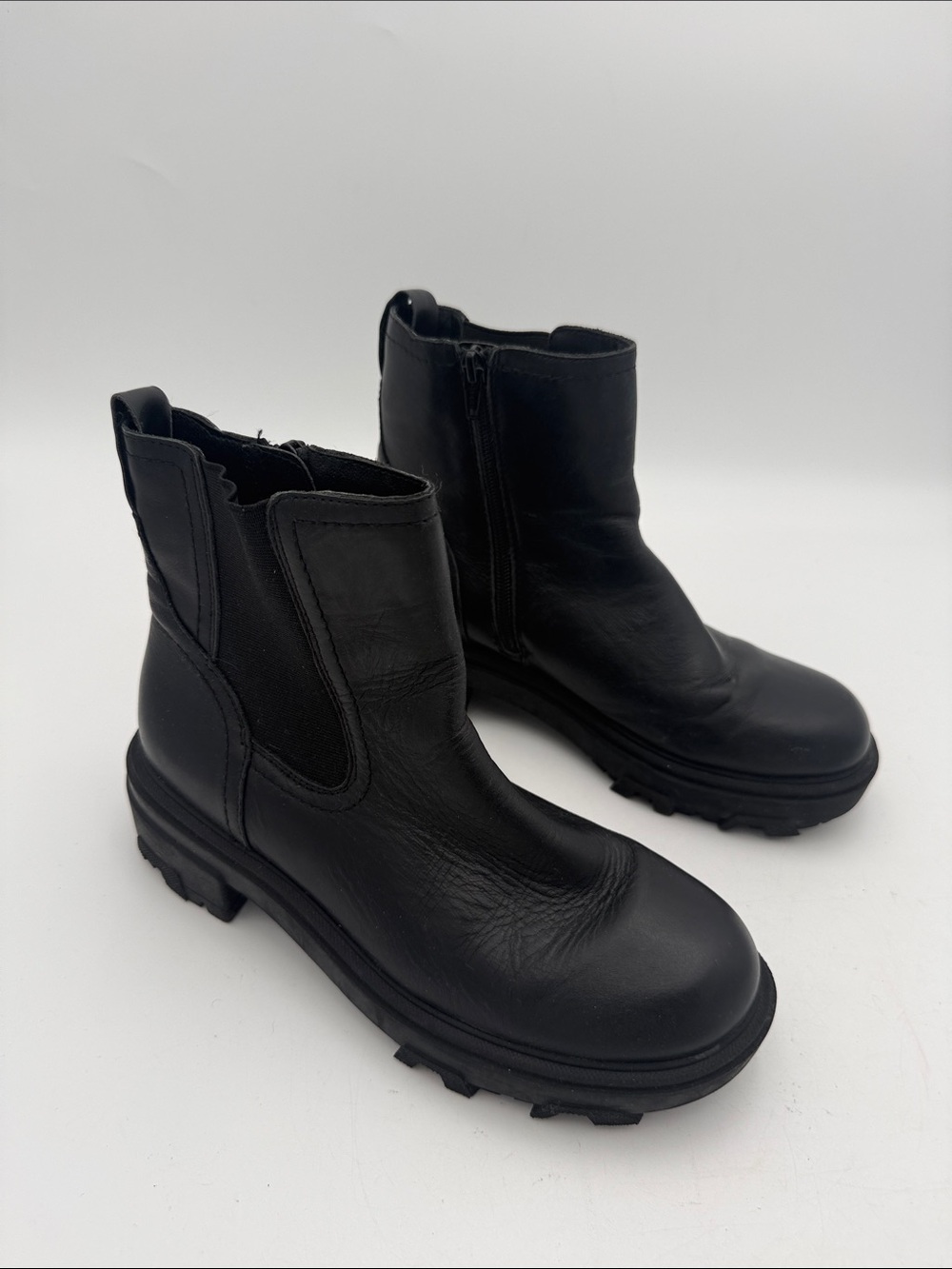House of hallow Women’s Black Leather Ankle Boots - Chunky Sole 7.5M GRUNGE Y2K